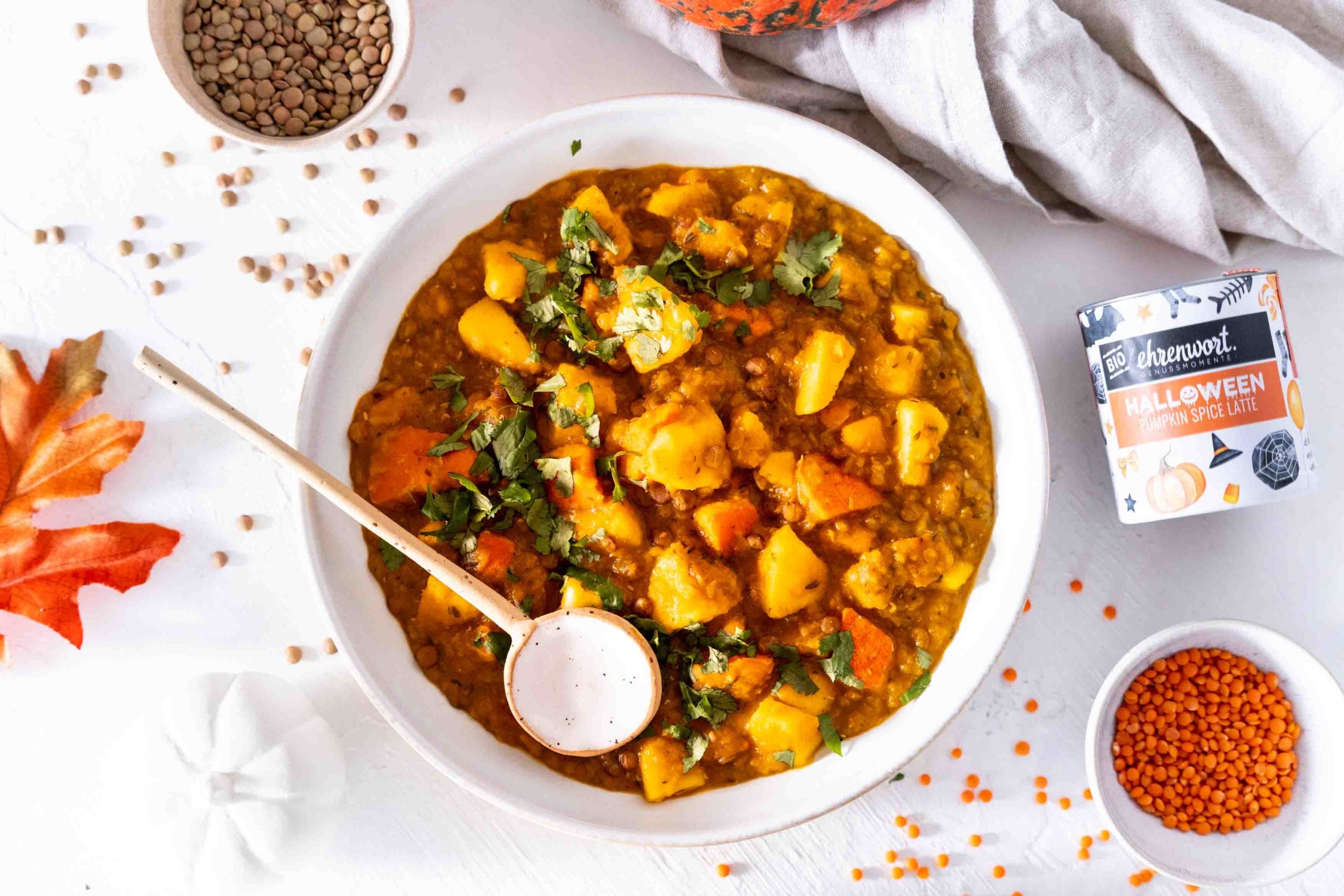 Pumpkin Spice Kürbis Linsengemüse