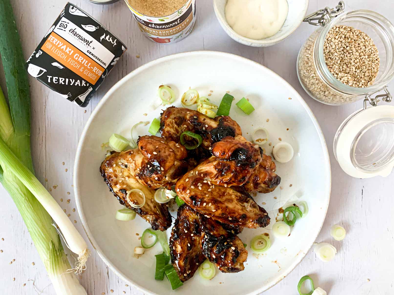 Glacierte Teriyaki Chicken Wings mit BIO Teriyaki Grill-Rub von ehrenwort. Genussmomente|Glacierte Teriyaki Chicken Wings mit BIO Teriyaki Grill-Rub von ehrenwort. Genussmomente