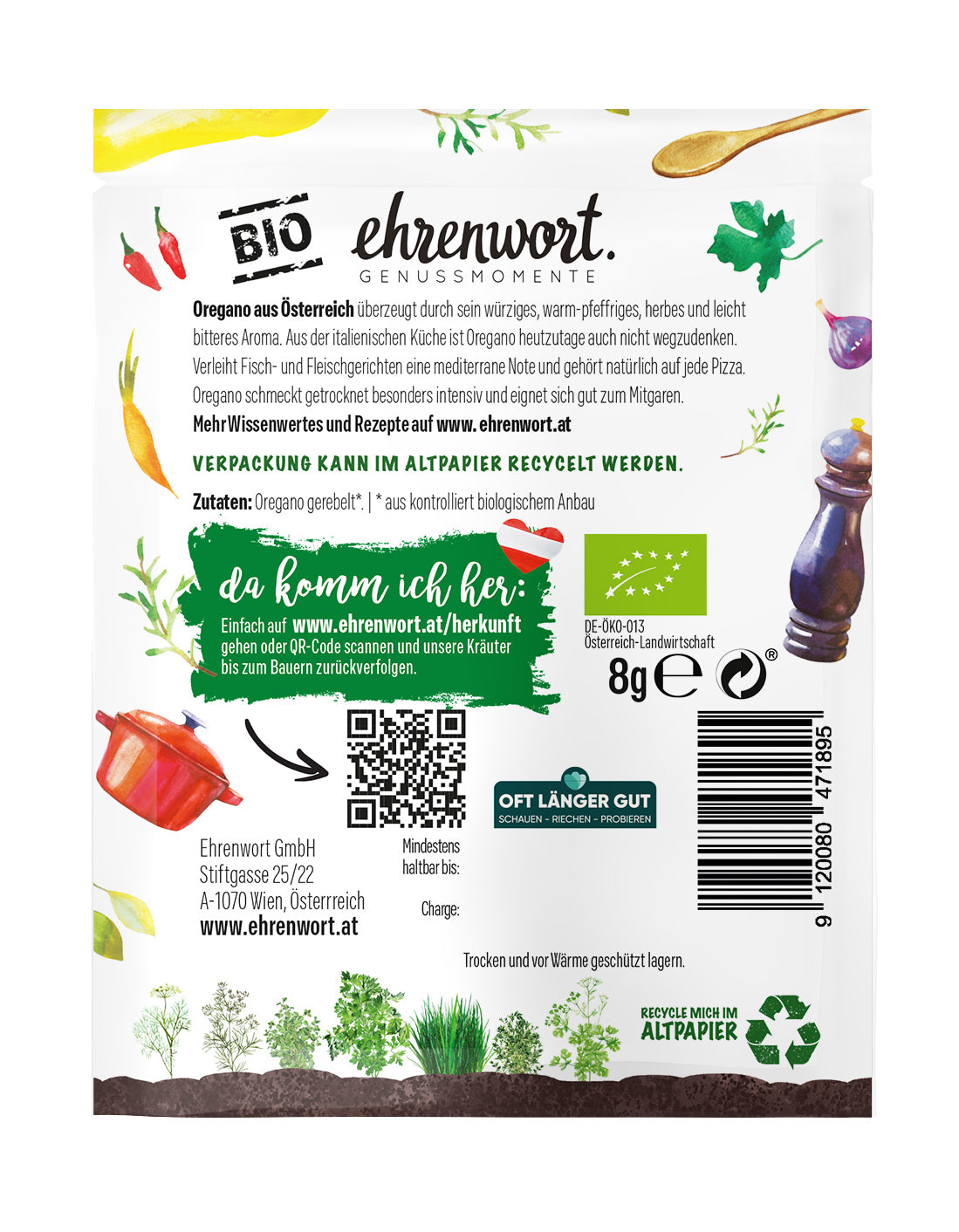 Oregano gerebelt Briefchen Rückseite