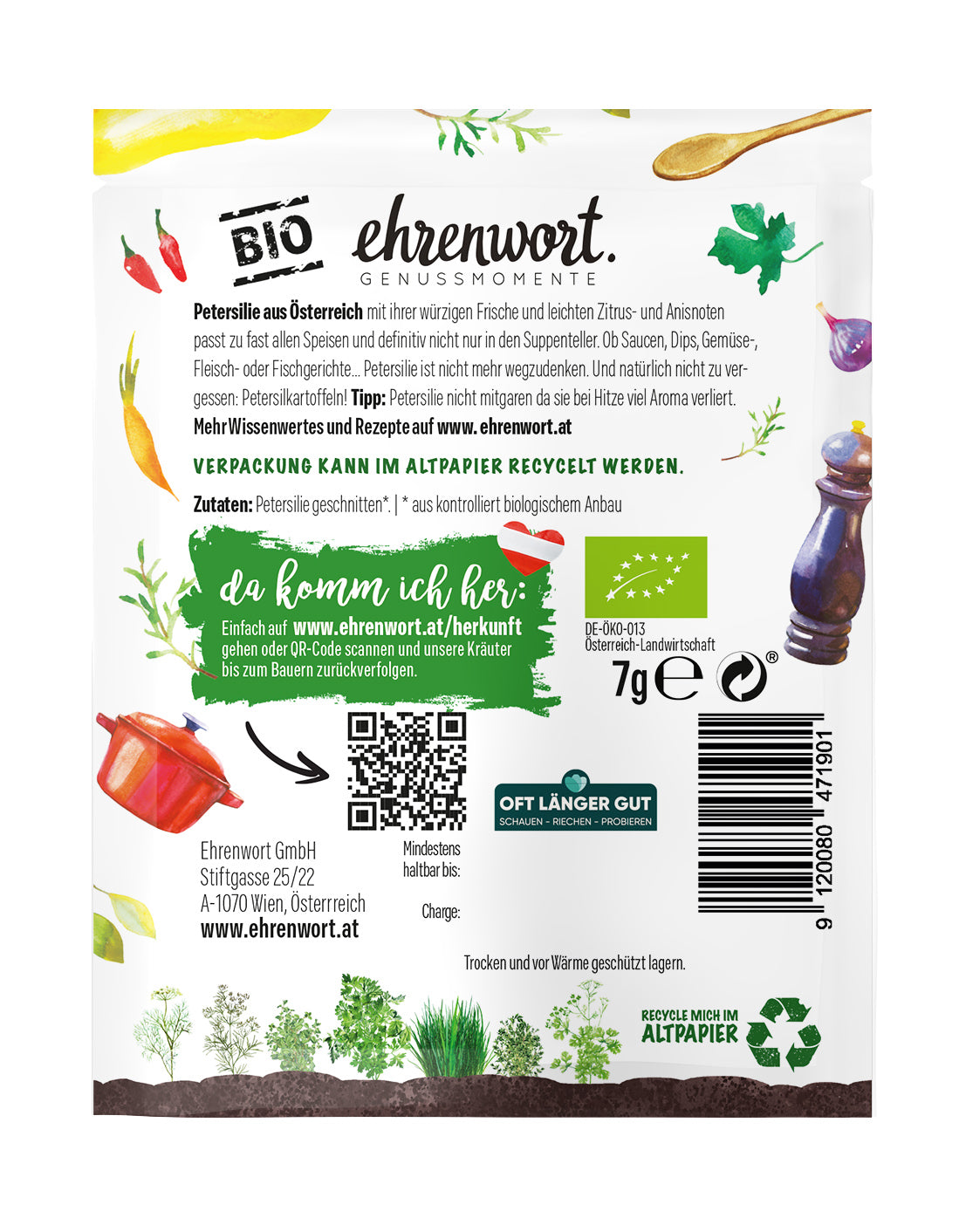 Petersilie geschnitten Briefchen Rückseite