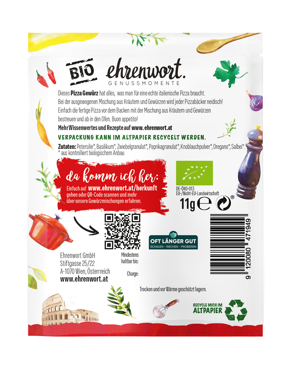 Pizza Gewürz Briefchen Rückseite