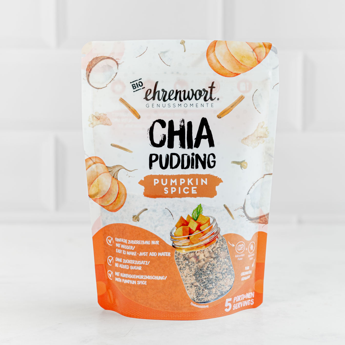 ehrenwort BIO Pumpkin Spice Chia Pudding Produktabbildung in weißem Raum